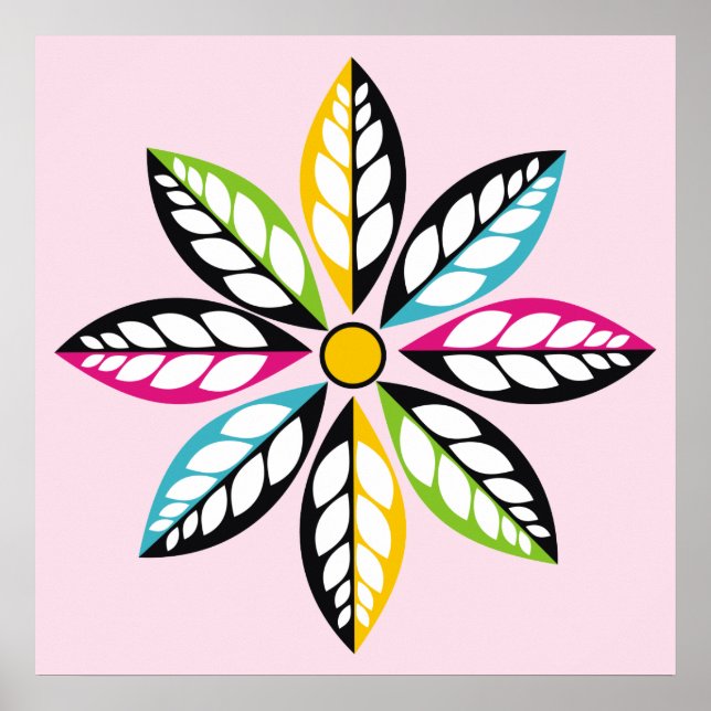 Dekorative Blätter mit Blume modern, abstrakt Poster (Vorne)