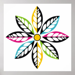 Dekorative Blätter mit Blume modern, abstrakt Poster