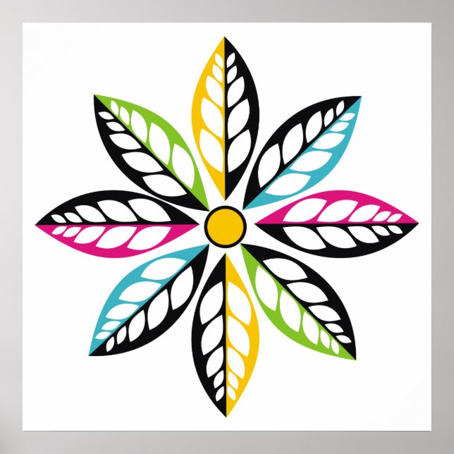 Dekorative Blätter mit Blume modern, abstrakt Poster (Vorne)