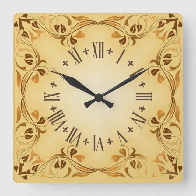 Dekorative Blätter Quadratische Wanduhr (Vorderseite)