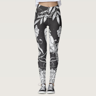 Dekorative Blume Bird Nouveau Poster Leggings