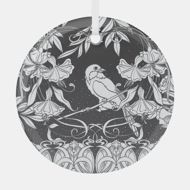 Dekorative Blume Bird Nouveau Poster Ornament Aus Glas (Vorderseite)