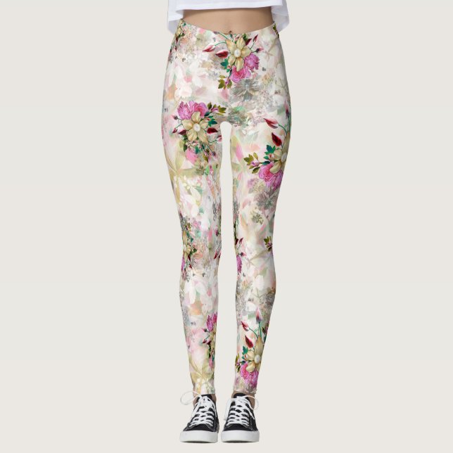 Dekorative Blume nahtlos mit gelber Perle Leggings (Vorderseite)