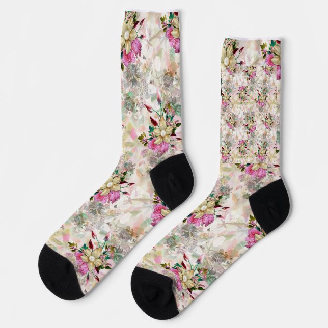 Dekorative Blume nahtlos mit gelber Perle Socken (Linkes Detail)