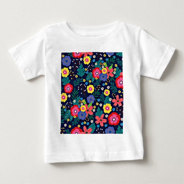 Dekorative Blume und Blätter, Muster-48675 Baby T-shirt (Vorderseite)