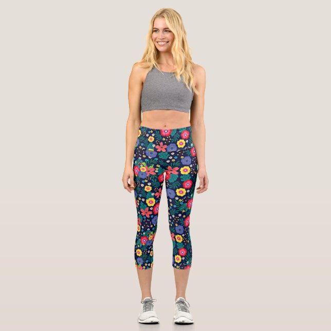 Dekorative Blume und Blätter, Muster-48675 Capri Leggings (Vorderseite)