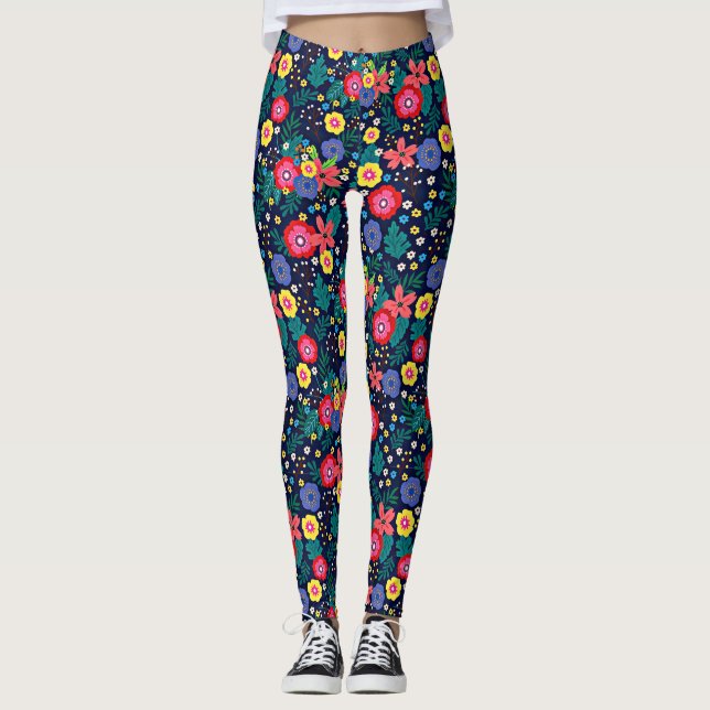 Dekorative Blume und Blätter, Muster-48675 Leggings (Vorderseite)