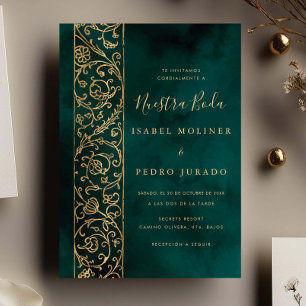 Dekorative Blumen Gold Grün Nuestra Boda Hochzeit Einladung