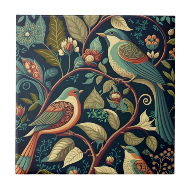 Dekorative Blumen und Vögel  Fliese (Vorderseite)