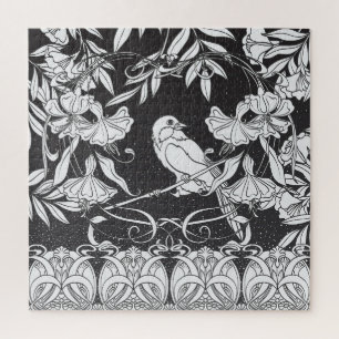 Dekorative Blumen Vogel Nouveau Poster Puzzle