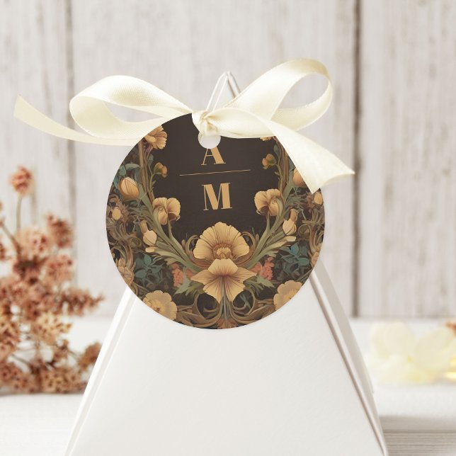 Dekorative Blumenhochzeit im Jugendstil Runder Aufkleber (Von Creator hochgeladen)