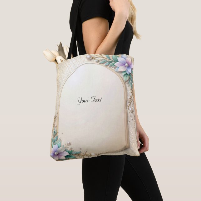 Dekorative Blumenrahmenschultertasche mit Perlen (Von Nahem)
