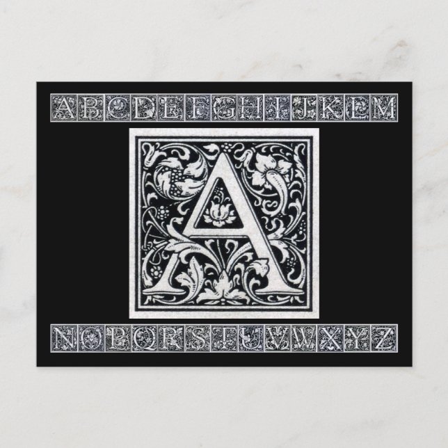 Dekorative Buchstaben "A" Holzschnitt Holzblock-Ur Postkarte (Vorderseite)