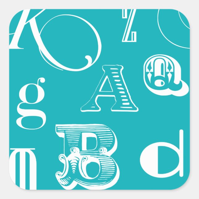 Dekorative Buchstaben auf blauem Hintergrund Quadratischer Aufkleber (Vorderseite)