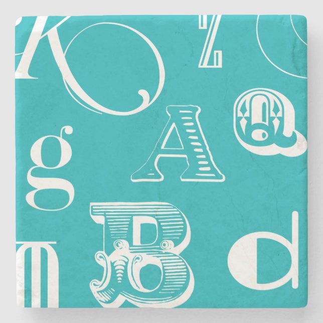 Dekorative Buchstaben auf blauem Hintergrund Steinuntersetzer (Vorderseite)