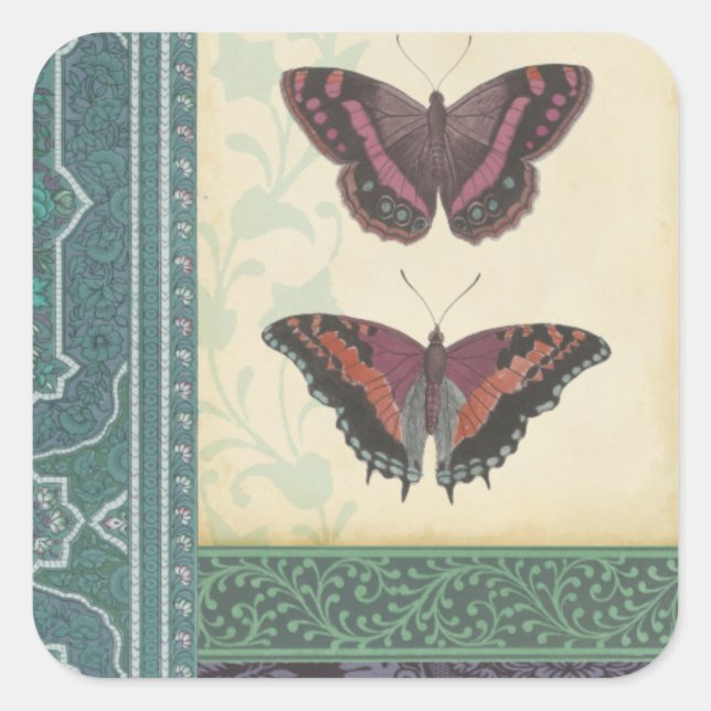 Dekorative Butterfly Brocade von Vision Studio Quadratischer Aufkleber (Vorderseite)