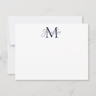Dekorative Damask Midnight Blue und Grau Monogram Mitteilungskarte