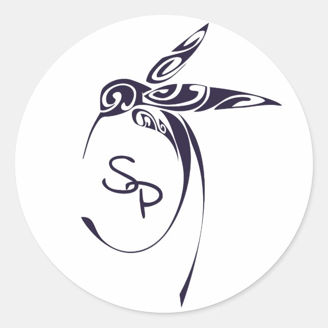 Dekorative Deep Lila Hummingbird Custom Initials Runder Aufkleber (Vorderseite)