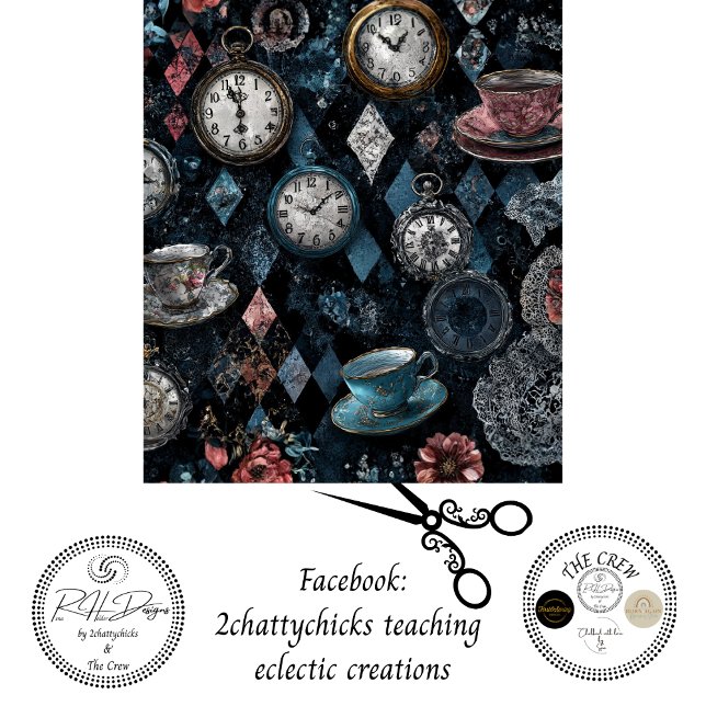 Dekorative Dekupage Vintage-Teetassen-Uhr Collage Seidenpapier (Von Creator hochgeladen)