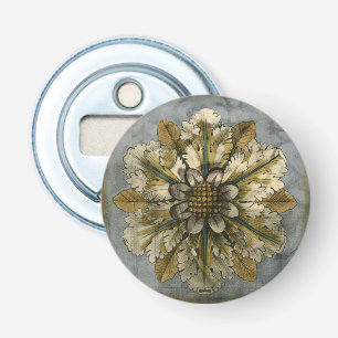 Dekorative Demask Rosette auf grauem Hintergrund Flaschenöffner