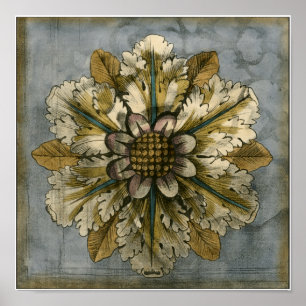 Dekorative Demask Rosette auf grauem Hintergrund Poster