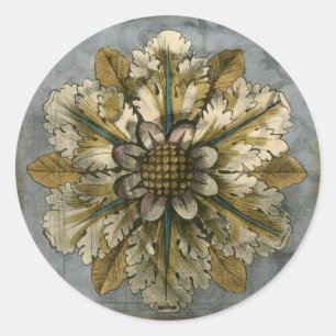 Dekorative Demask Rosette auf grauem Hintergrund Runder Aufkleber