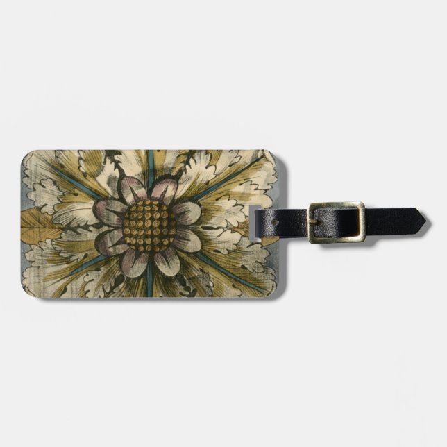 Dekorative Demaskrosette auf grauem Hintergrund Gepäckanhänger (Vorderseite horizontal)