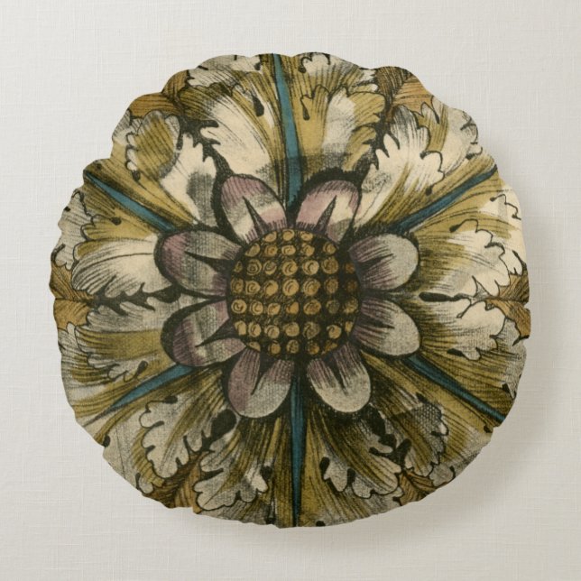 Dekorative Demaskrosette auf grauem Hintergrund Rundes Kissen (Vorderseite)