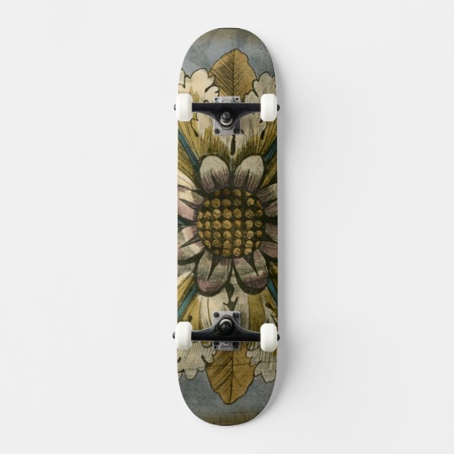 Dekorative Demaskrosette auf grauem Hintergrund Skateboard (Vorderseite)
