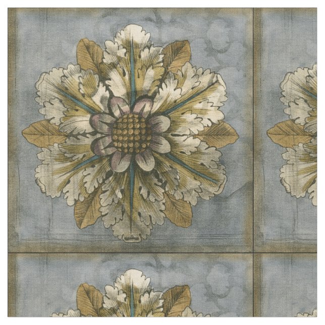 Dekorative Demaskrosette auf grauem Hintergrund Stoff (Nahaufnahme)