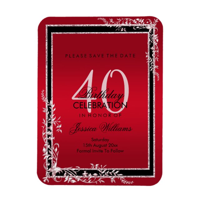 Dekorative Ecken Ruby & Black Geburtstag Magnet (Vertikal)