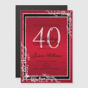 Dekorative Ecken Ruby & Black Geburtstag Magneteinladung