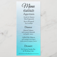 Dekorative Elegante Aqua Blue Wedding Menu Card