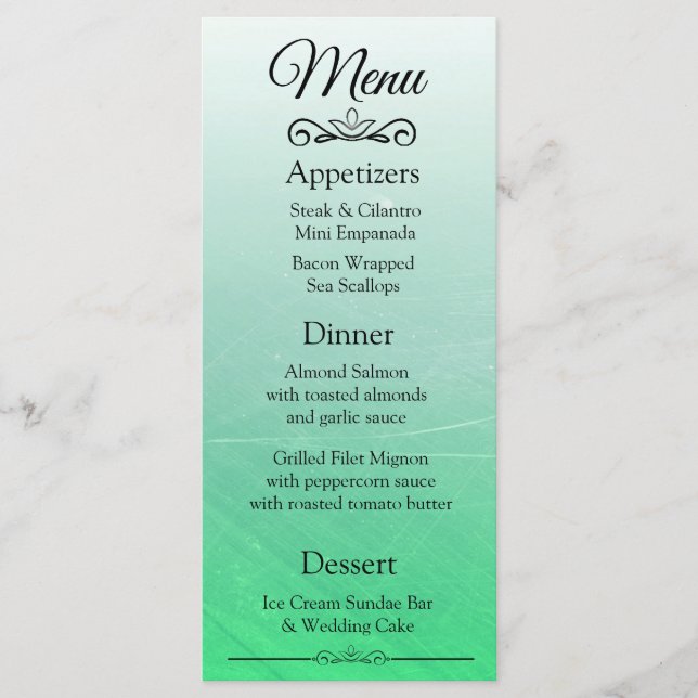 Dekorative Elegante Black Green Wedding Menu Card Menükarte (Vorderseite)