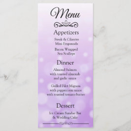 Dekorative Elegante Lila Bokeh Wedding Menu Card Menükarte