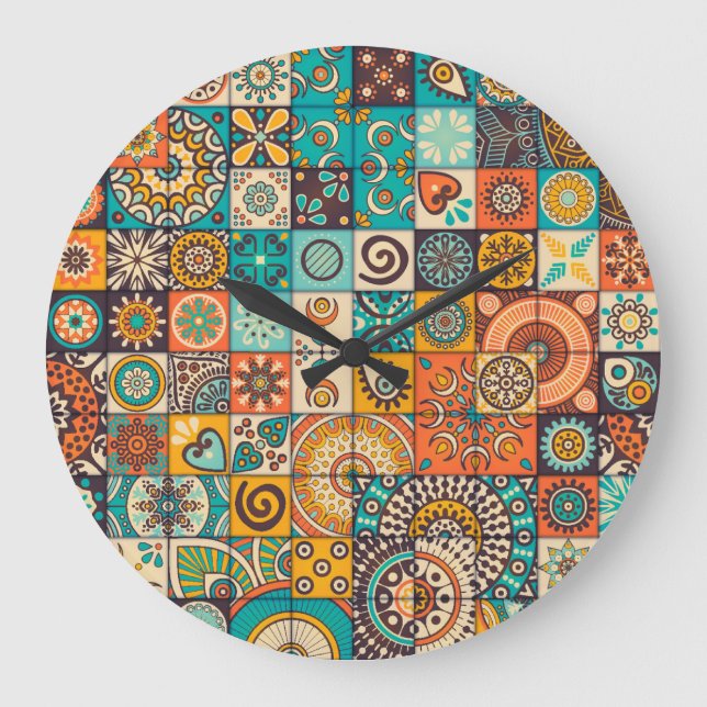 Dekorative Elemente: Vintag handGezeichnet Muster Große Wanduhr (Vorderseite)