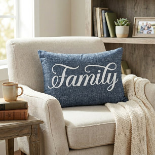 Dekorative Familienscript Casual Blau Denim Dekokissen