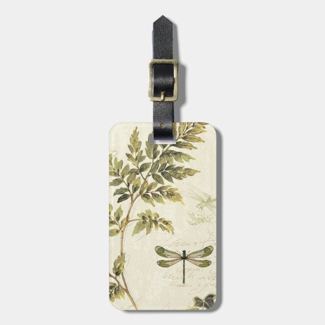 Dekorative Farne und eine Libelle Gepäckanhänger (Vorderseite vertikal)