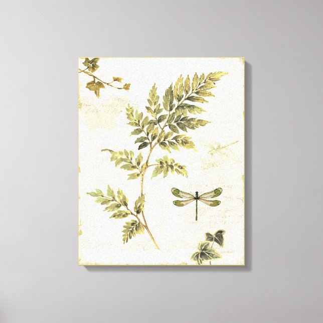 Dekorative Ferns und eine Libelle Leinwanddruck (Vorderseite)