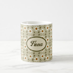 Dekorative Floral in Weiß und Beige Personalisiert Kaffeetasse