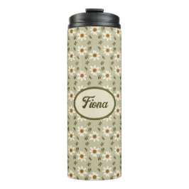 Dekorative Floral in Weiß und Beige Personalisiert Thermosbecher