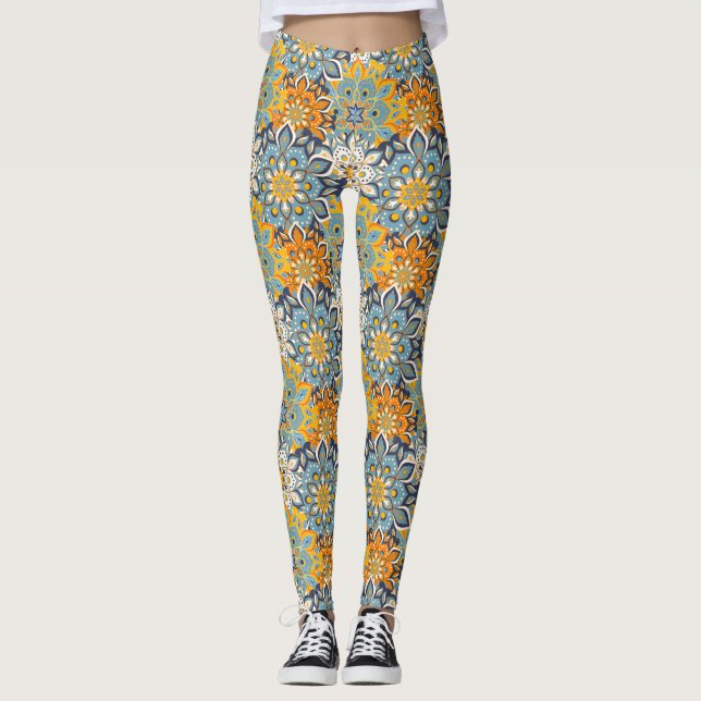 Dekorative Floral/Mandala Leggings (Vorderseite)