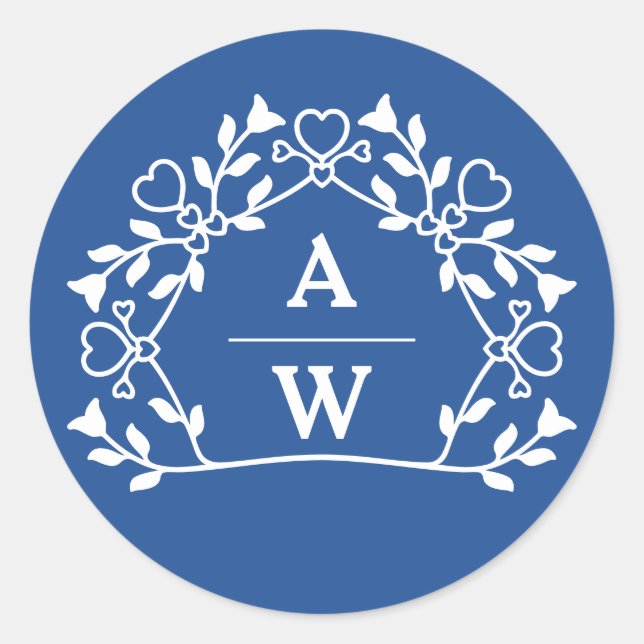 Dekorative Floral Name Initialen Hochzeitsbriefe Runder Aufkleber (Vorderseite)