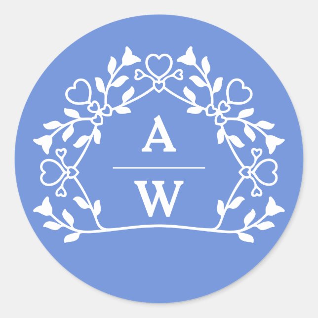 Dekorative Floral Name Initialen Hochzeitsbriefe Runder Aufkleber (Vorderseite)