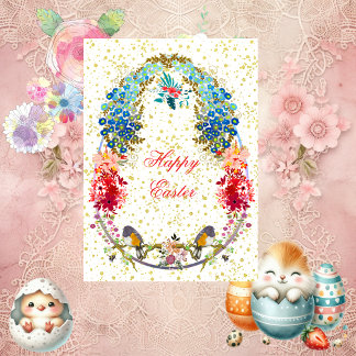 Dekorative Frohe Ostern Eier Vögel Floral Gruß Feiertagskarte