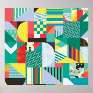 Dekorative Geometrie: Vintage Musterelemente Poster