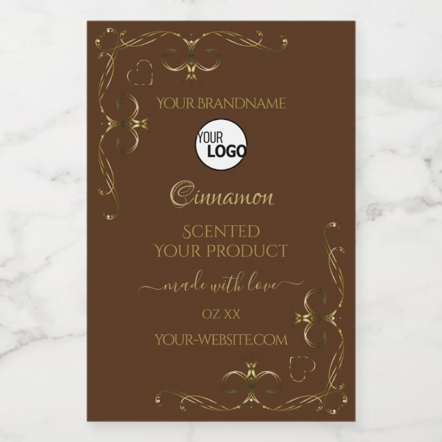 Dekorative Gold-Scrollwork-Ecken für braune Logos Lebensmitteletikett (Einzelnes Label)