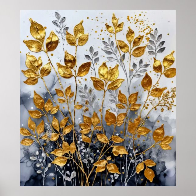 Dekorative Goldene Blätter #1 Poster (Vorne)