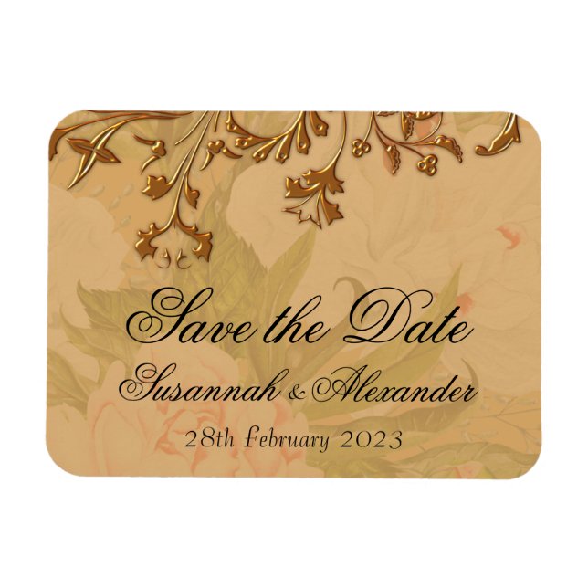 Dekorative Goldene Blume und Peonies Boho Wedding Magnet (Horizontal)