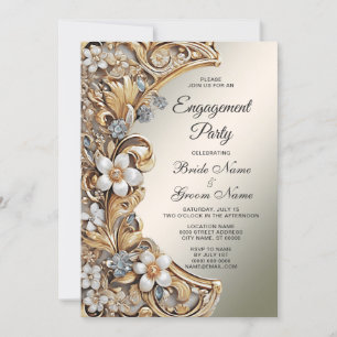 Dekorative goldene weiße Blumen-Hochzeitseinladung Einladung